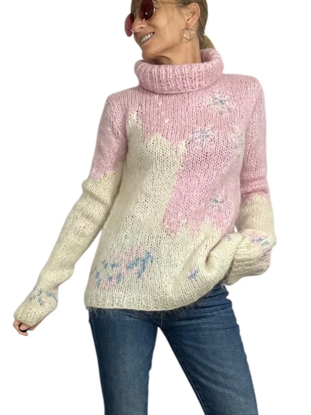 Free People Vintage Turtleneck Snowflake Sweater S Mohair NEW